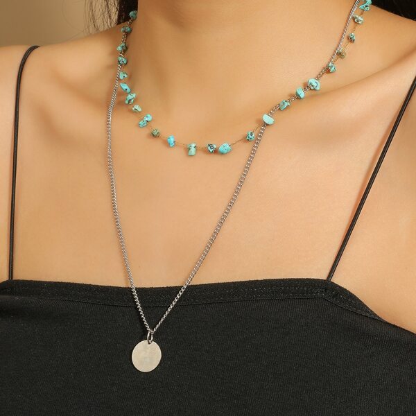 

2pcs Disc Pendant Necklace, Silver