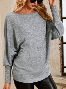 SHEIN Clasi 船領蝙蝠袖T恤 - 灰色 - 查看 1