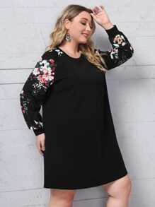 EMERY ROSE Vestido con estampado floral de manga raglán - Negro - Ver 3