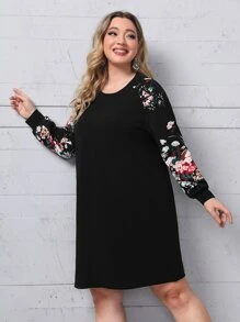 EMERY ROSE Vestido con estampado floral de manga raglán - Negro - Ver 4