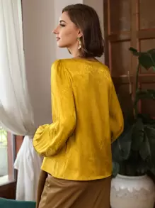 SHEIN Unity Top viscosa jacquard de manga globo - Amarillo - Ver 2