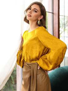 SHEIN Unity Top viscosa jacquard de manga globo - Amarillo - Ver 4