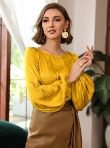 SHEIN Unity Top viscosa jacquard de manga globo - Amarillo - Ver 7