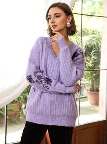 SHEIN Suéter amplio mezcla de lana - Lila Púrpura - Ver 1