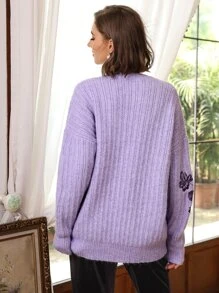 SHEIN Suéter amplio mezcla de lana - Lila Púrpura - Ver 2