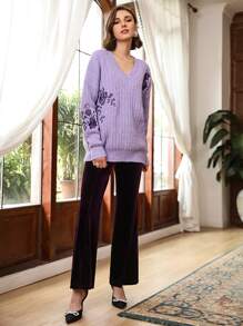 SHEIN Suéter amplio mezcla de lana - Lila Púrpura - Ver 4