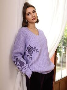 SHEIN Suéter amplio mezcla de lana - Lila Púrpura - Ver 9
