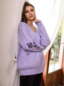 SHEIN Suéter amplio mezcla de lana - Lila Púrpura - Ver 10