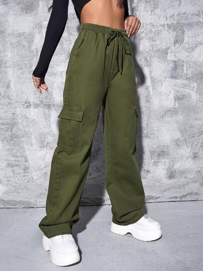 High Waist Tie Front Cargo Pants