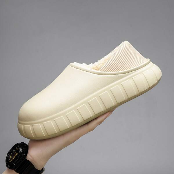 

Men Minimalist Plush Inside Slippers, Beige