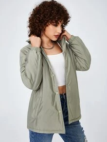 SHEIN Drop Shoulder Pressed Button Padded Coat - Army Green - View 3