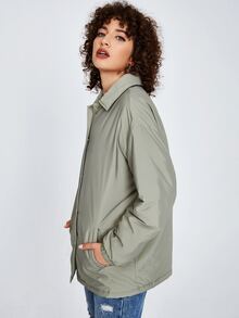 SHEIN Drop Shoulder Pressed Button Padded Coat - Army Green - View 4