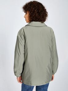 SHEIN Drop Shoulder Pressed Button Padded Coat - Army Green - View 5