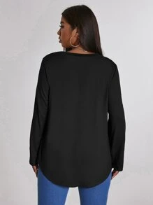 SHEIN LUNE Áo thun Plus size màu trơn Giải trí - màu đen - Xem 2