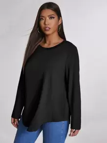 SHEIN LUNE Áo thun Plus size màu trơn Giải trí - màu đen - Xem 5