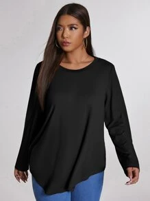 SHEIN LUNE Áo thun Plus size màu trơn Giải trí - màu đen - Xem 6