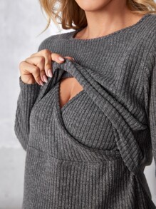 SHEIN Maternity Rib-knit Lift Up Nursing Top & Leggings PJ Set