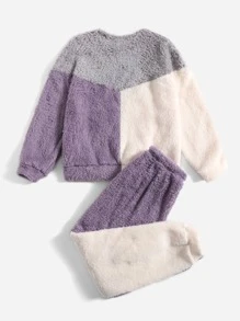 SHEIN Tween Girl Cut And Sew Flannel Pullover & Pants - Multicolor - View 2