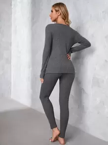 SHEIN Maternity Rib-knit Lift Up Nursing Top & Leggings PJ Set