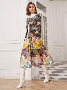 SHEIN Boxy Geo Embroidery Jacket - Multicolor - View 1