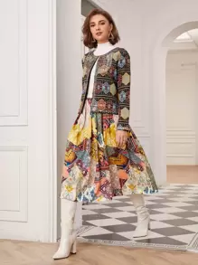 SHEIN Boxy Geo Embroidery Jacket - Multicolor - View 4