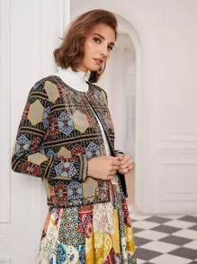 SHEIN Boxy Geo Embroidery Jacket - Multicolor - View 5