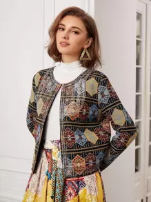 SHEIN Boxy Geo Embroidery Jacket - Multicolor - View 6