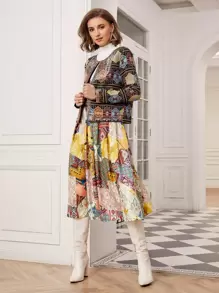 SHEIN Boxy Geo Embroidery Jacket - Multicolor - View 7