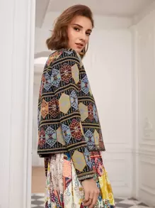 SHEIN Boxy Geo Embroidery Jacket - Multicolor - View 8