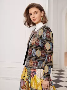 SHEIN Boxy Geo Embroidery Jacket - Multicolor - View 9