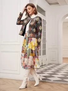 SHEIN Boxy Geo Embroidery Jacket - Multicolor - View 10