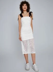 SHEIN Unity Tie Shoulder Lace Cami Dress - White - View 1