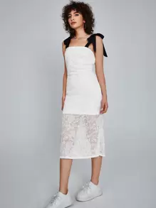 SHEIN Unity Tie Shoulder Lace Cami Dress - White - View 3