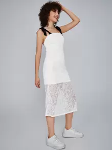 SHEIN Unity Tie Shoulder Lace Cami Dress - White - View 5