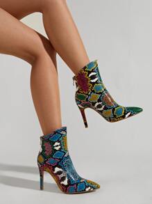 Snakeskin Stiletto Heeled Boots - Multicolor - View 2