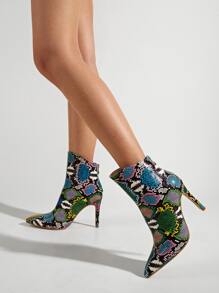 Snakeskin Stiletto Heeled Boots - Multicolor - View 4