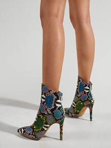 Snakeskin Stiletto Heeled Boots - Multicolor - View 5
