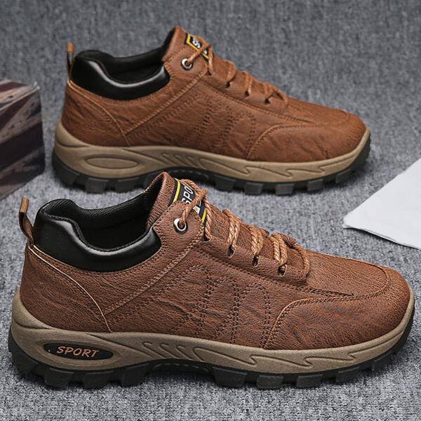 

Men Minimalist Lace-up Front Hiking Shoes, Brown