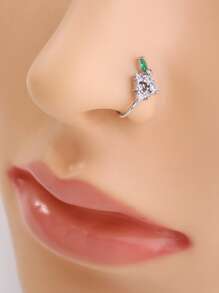 方晶鋯石裝飾鼻環 - 銀色 - 查看 1