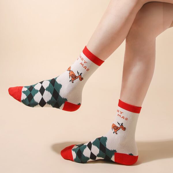 

Christmas Cartoon Elk Pattern Crew Socks, Multicolor