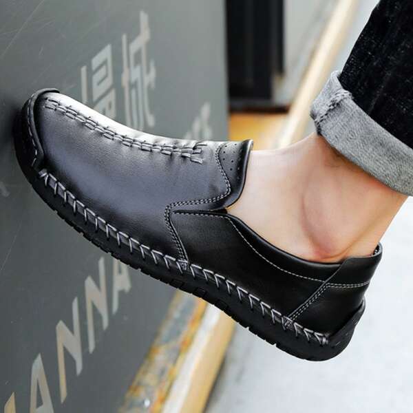 

Men Stitch Trim Loafers, Black