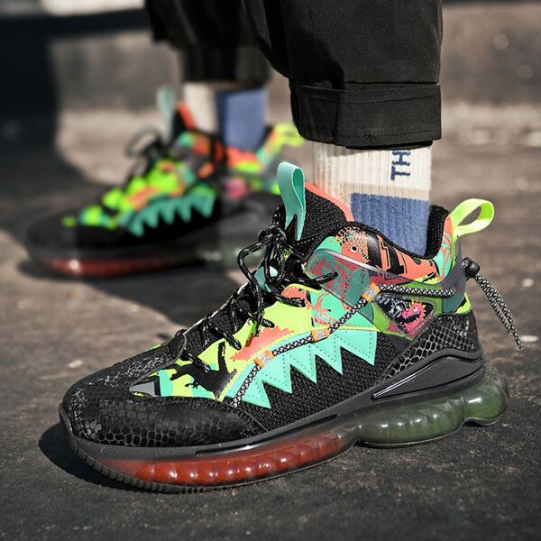 

Men Graffiti Print High Top Mesh Panel Sneakers, Multicolor