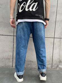 Manfinity Hombres Jeans de pierna ancha - Azul - Ver 2