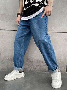 Manfinity Hombres Jeans de pierna ancha - Azul - Ver 3