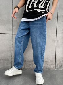Manfinity Hombres Jeans de pierna ancha - Azul - Ver 4