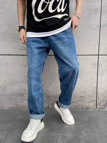 Manfinity Hombres Jeans de pierna ancha - Azul - Ver 5