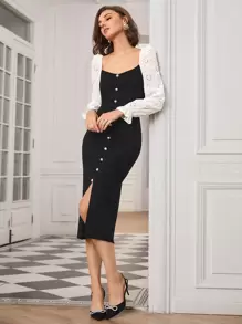 SHEIN Unity WOOL-MIX FITTED JUMPER DRESS - Black - View 1