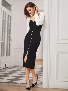 SHEIN Unity WOOL-MIX FITTED JUMPER DRESS - Black - View 4