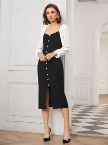 SHEIN Unity WOOL-MIX FITTED JUMPER DRESS - Black - View 9