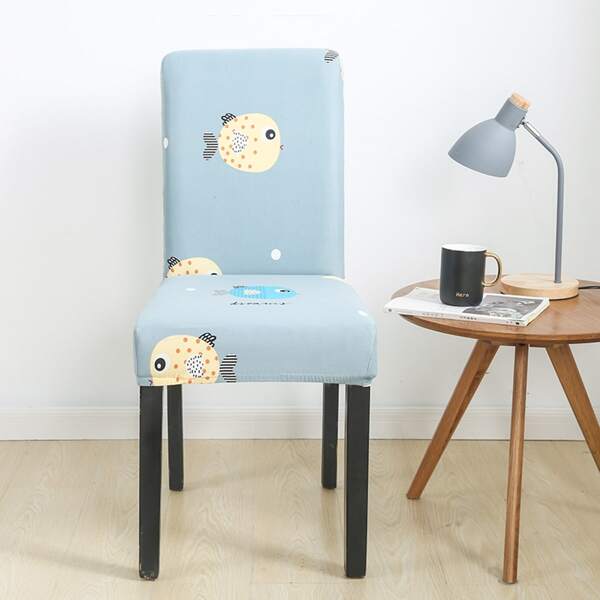 

1pc Cartoon Fish Stretchy Chair Slipcover, Baby blue